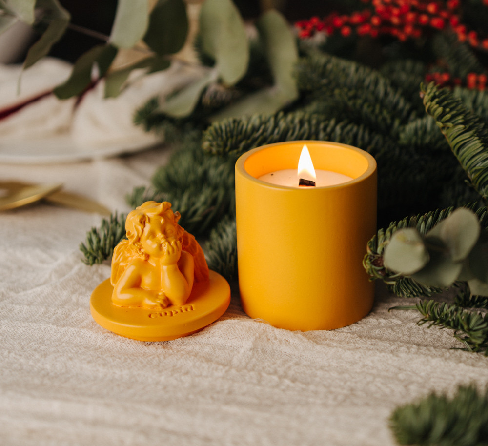 Аромасвічка CUPID SANTAL YELLOW 100% WOOD WAX 165g 35h NAC 1032Y, фото 1