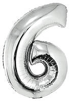 Срібна фольгована цифра 6 (70см)