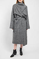 Пальто женское длинное шерстяное с поясом серое без подкладки Modna KAZKA MKSH2623-1 48