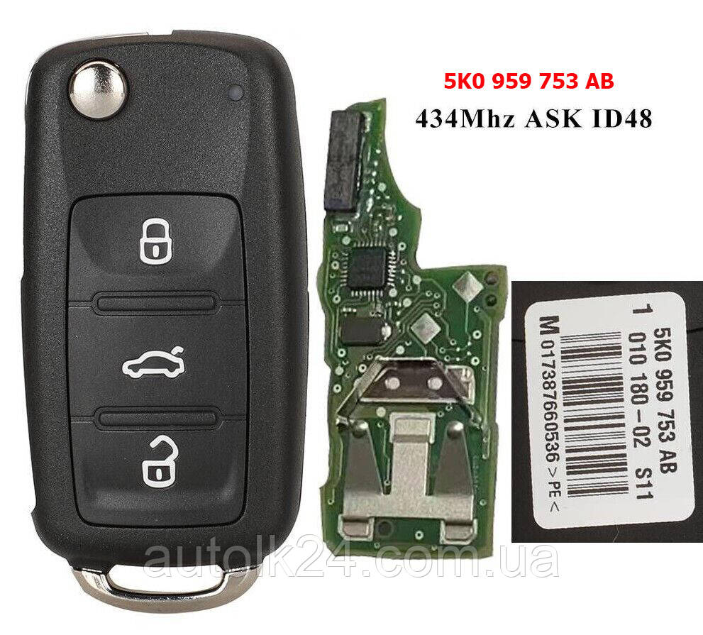 Викидний ключ для VOLKSWAGEN 434Mhz 5K0837202AB