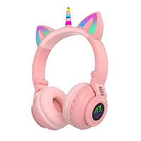 Дитячі навушники єдиноріг з котячими вушками рожеві, бездротові навушники, що світяться, ДЛЯ ДІТЕЙ