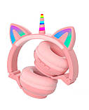 Дитячі навушники єдиноріг з котячими вушками рожеві, бездротові навушники, що світяться, ДЛЯ ДІТЕЙ, фото 2