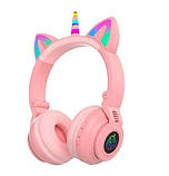 Дитячі навушники єдиноріг з котячими вушками рожеві, бездротові навушники, що світяться, ДЛЯ ДІТЕЙ, фото 5