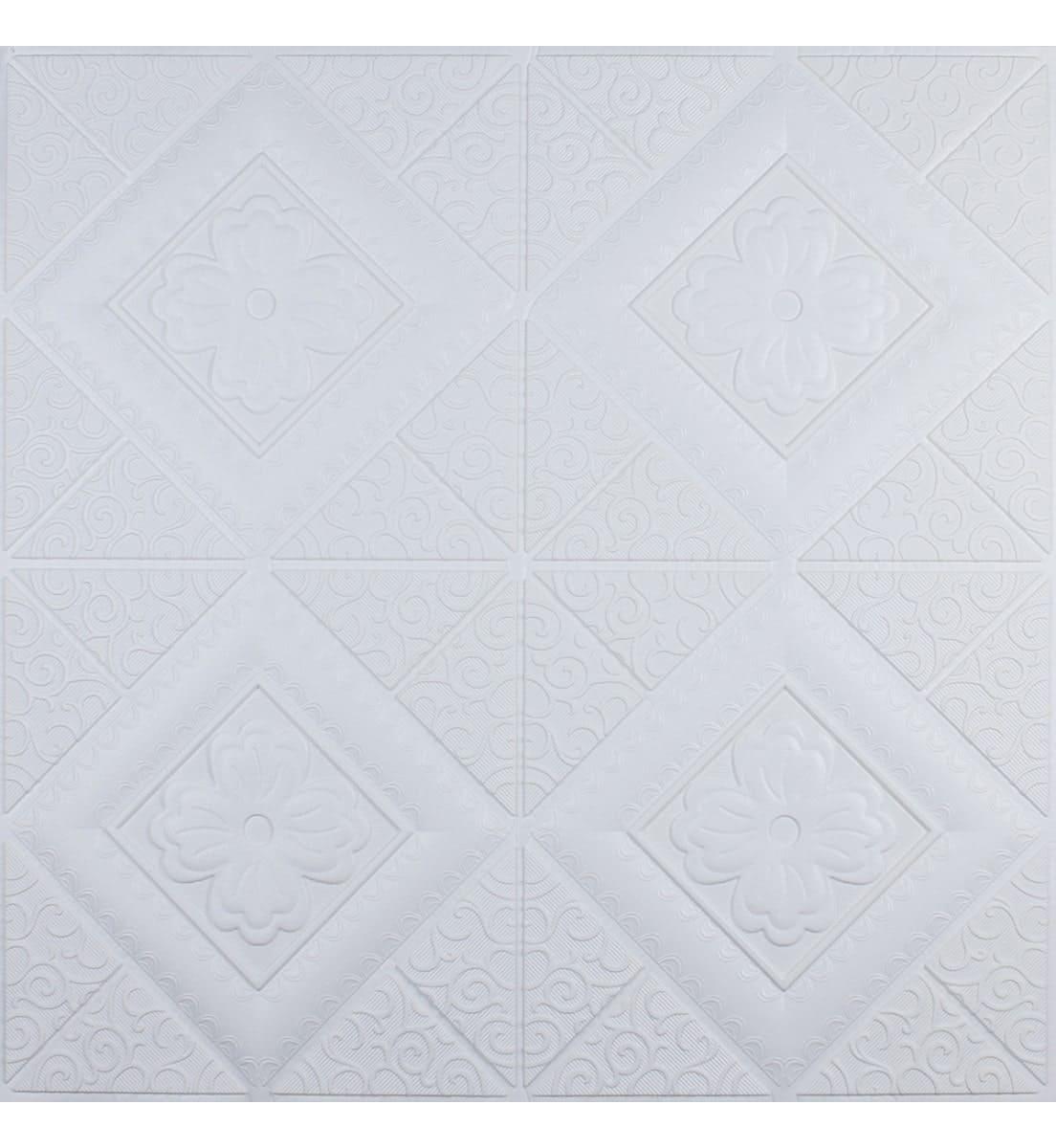Самоклеюча декоративна 3D панель біла вишиванка 700x700x5 мм