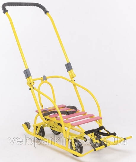 Дитячі санчата Лелека трансформер на коліщатках (висувні) з ручкою штовхачем складані Мрія