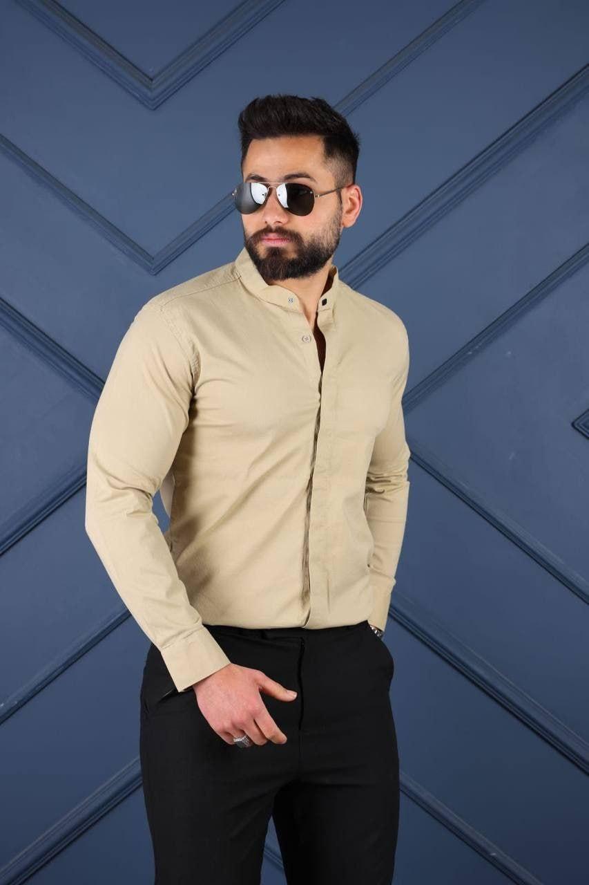 Стильна чоловіча сорочка однотонна оверсайз із бавовни (Розміри S,M,L,ХL,ХХL), Бежева