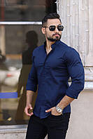 Стильна чоловіча сорочка однотонна оверсайз із бавовни (Розміри S,M,L,ХL,ХХL), Темно-синя