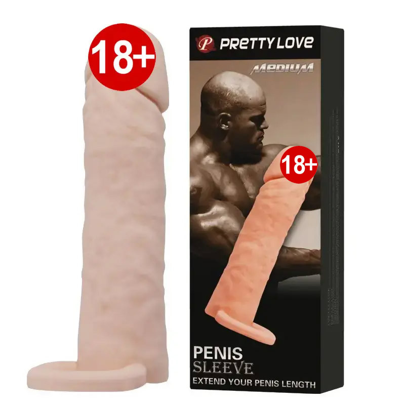 Насадка на пінис PRETTY LOVE — PENIS SLEEVE М із фіксацією за мошоку 15,5 см