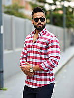 Стильна чоловіча бавовняна сорочка оверсайз у клітинку (Розміри S,M,L,ХL,ХХL), Червона