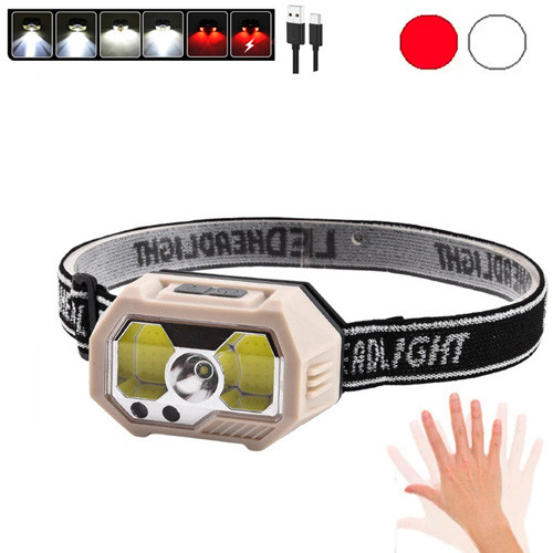 Потужний налобний ліхтар SH-S31 із сенсорним керуванням, XPE+2COB, білий і червоний, ЗП Type C, фото 1