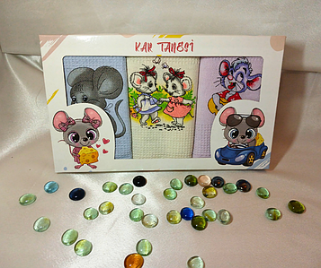 Набір вафельних кухонних рушників Kar Tanesi 3 шт. Mouse
