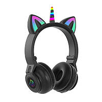 Дитячі навушники єдиноріг з котячими вушками чорні, бездротові навушники, що світяться, ДЛЯ ДІТЕЙ