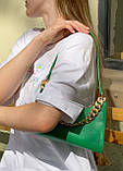 Жіноча маленька сумка багет рептилія крокодиляча шкіра зелена, фото 2