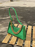 Жіноча маленька сумка багет рептилія крокодиляча шкіра зелена, фото 8