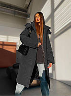 Женская зимняя курточка, на кнопках и молнии, удлиненная, черная