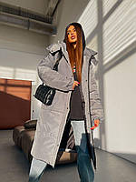 Женская зимняя курточка, на кнопках и молнии, удлиненная, графит