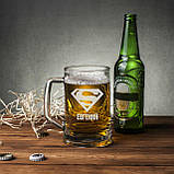 Кухоль для пива "Супермен" з ручкою персоналізована, Крафтова коробка, фото 2