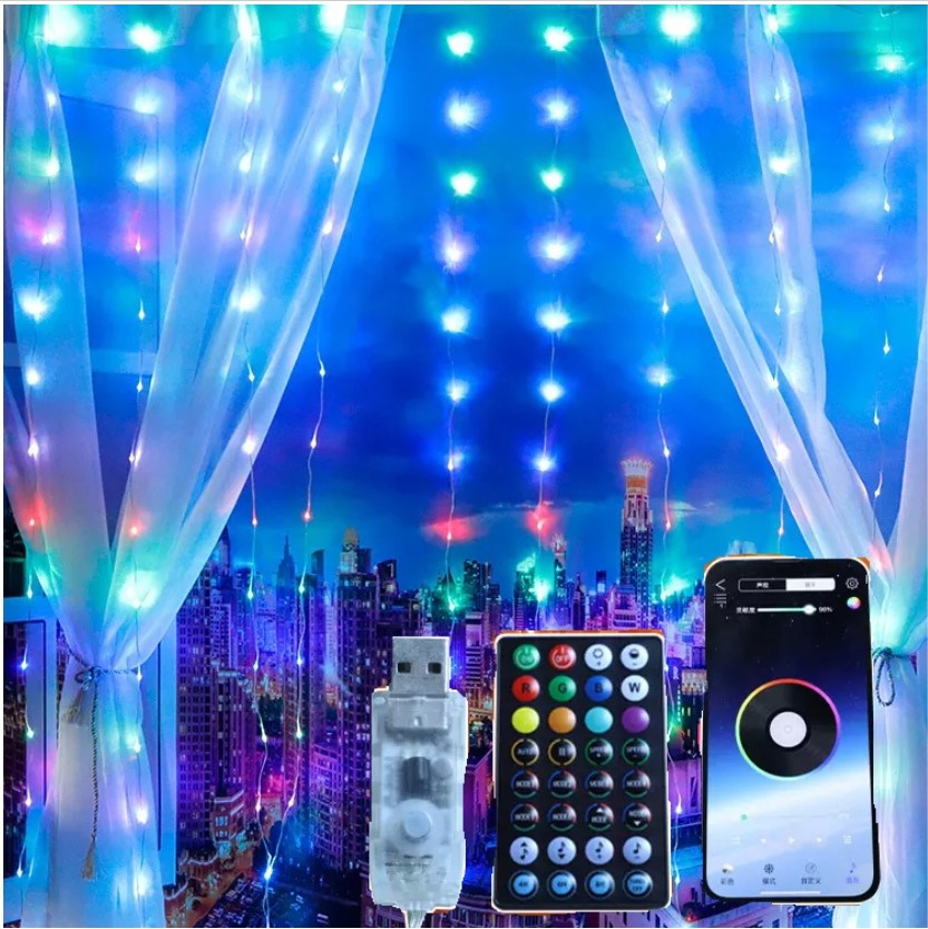 Світлодіодна Smart LED Гірлянда штора 3х3 метри 200 Led Lights, WiFi + Bluetooth, IP44