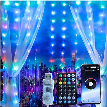 Світлодіодна Smart LED Гірлянда штора 3х3 метри 200 Led Lights, WiFi + Bluetooth, IP44