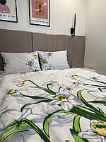 Полуторный комплект (Бязь) | Комплект постельного белья "Цветы и лебеди" | Простынь 150х220 см