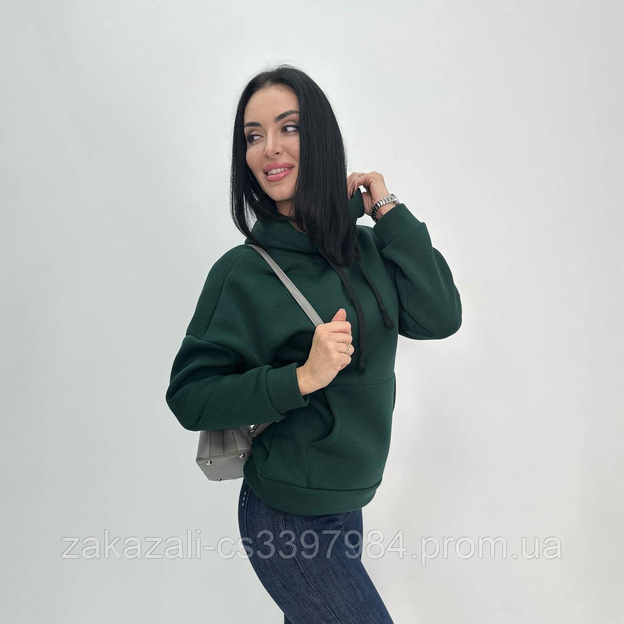 📌 Тепла Толстовка на флісі з капюшоном, жіноча | Худі з кишенею кенгуру спереду тринитка | Норма та Батал, фото 1