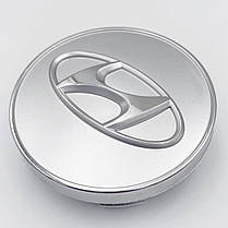 Ковпачки (заглушки) на литі диски HYUNDAI (Хундай) 60 мм Білі Хром ободок, фото 3