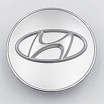 Ковпачки (заглушки) на литі диски HYUNDAI (Хундай) 60 мм Білі Хром ободок, фото 2