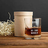 Склянка з кулею "Boss №1 of the world" для віскі, англійська, Тубус зі шпону, фото 3