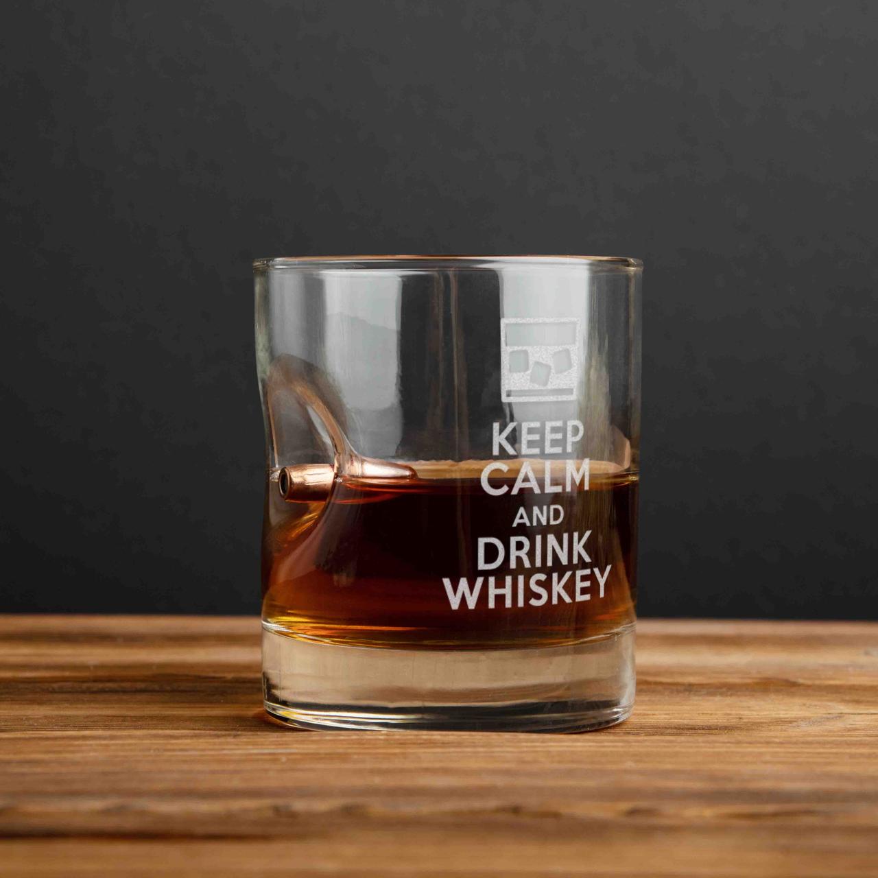 Склянка з кулею "Keep calm and drink whiskey", англійська, Тубус зі шпону, фото 1