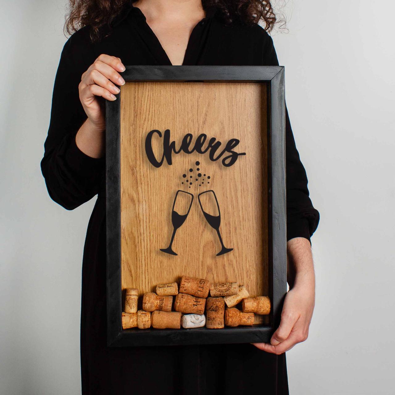 Рамка копілка "Cheers" для корків, Чорний-коричневий, англійська