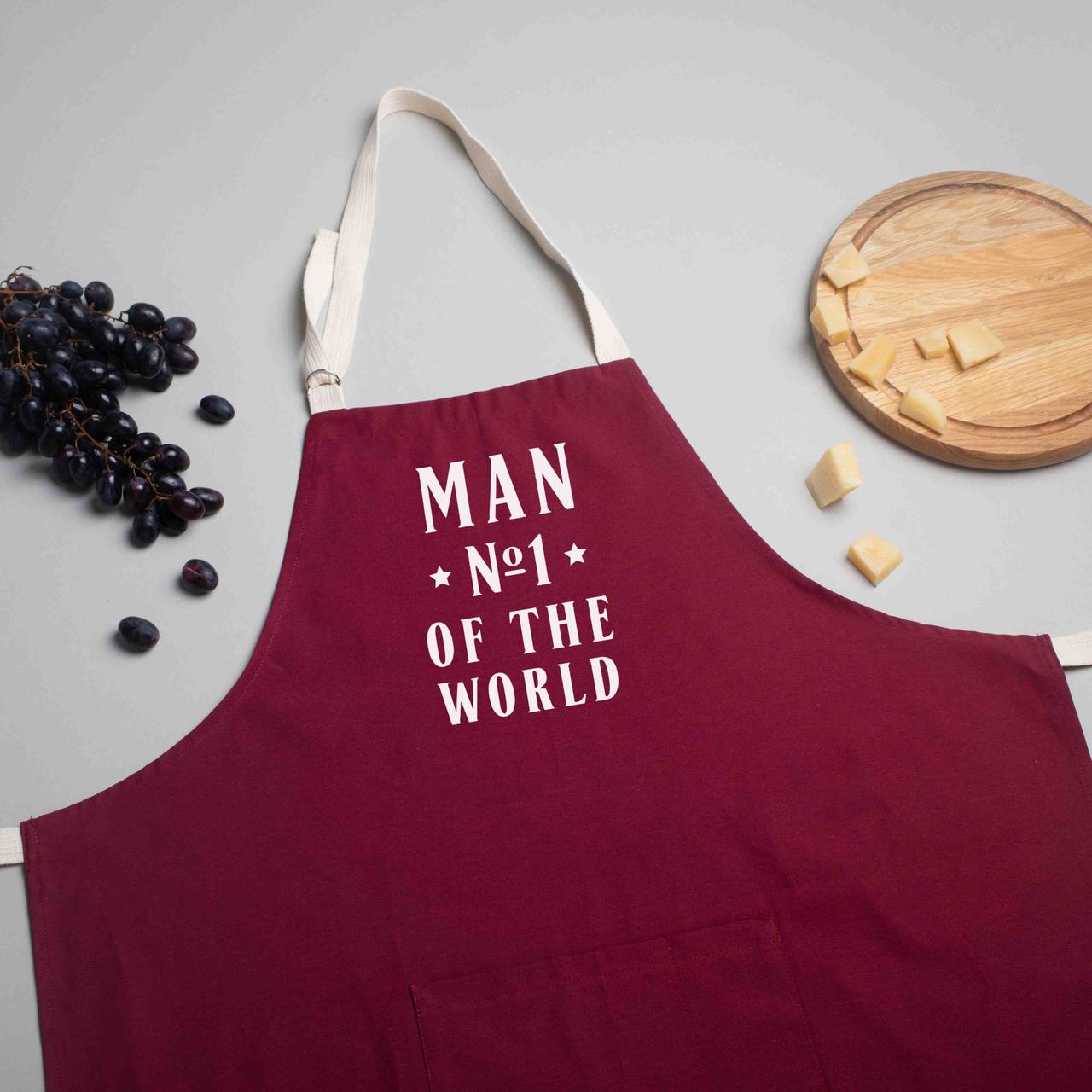 Фартух "Man №1 of the world", Бургунді, англійська