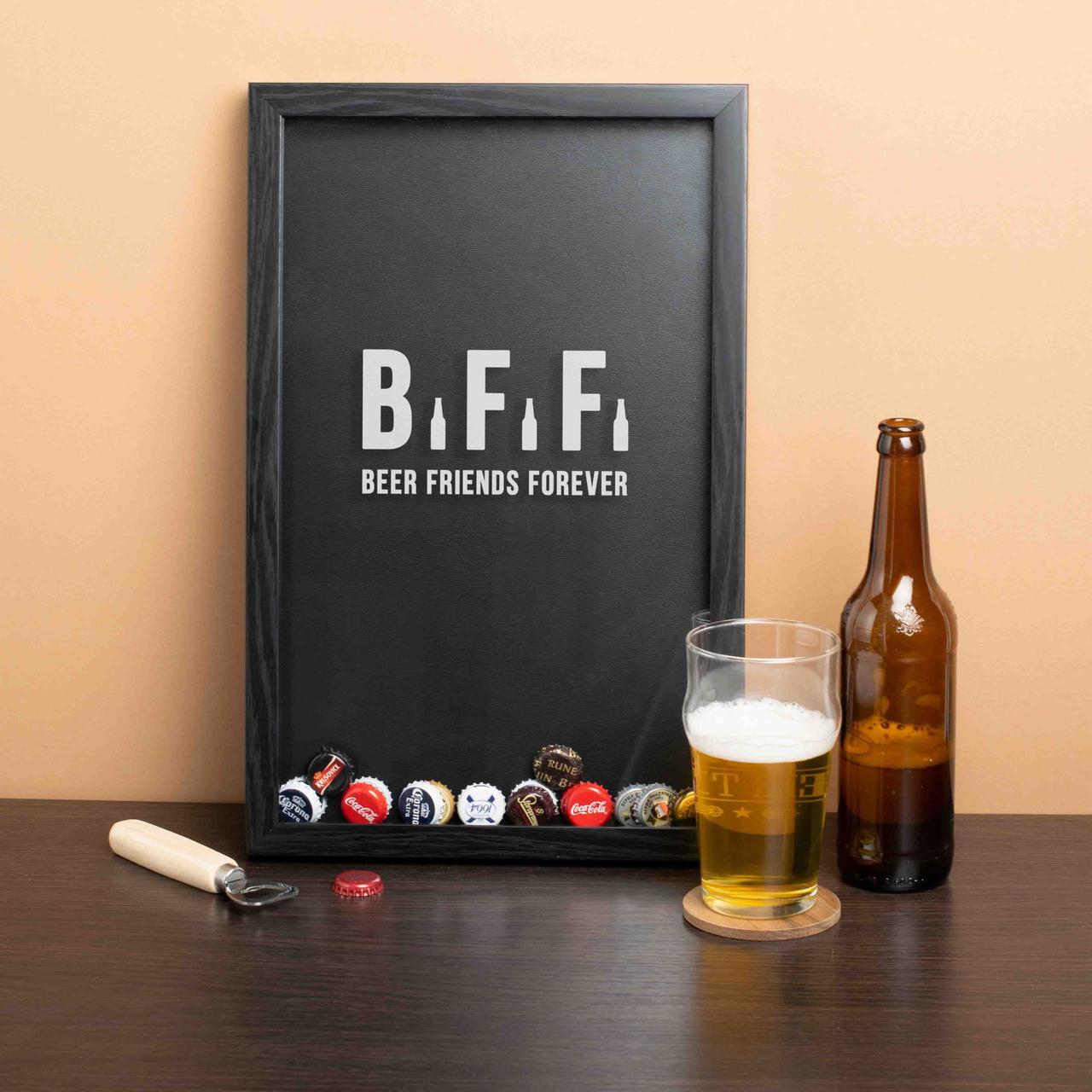 Рамка-копілка для пивних кришок "Beer Friends Forever", Чорний, англійська