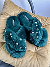 Домашні Тапочки Victoria's Secret Crisscross Faux Fur Slides, Зелені з перлами, фото 3