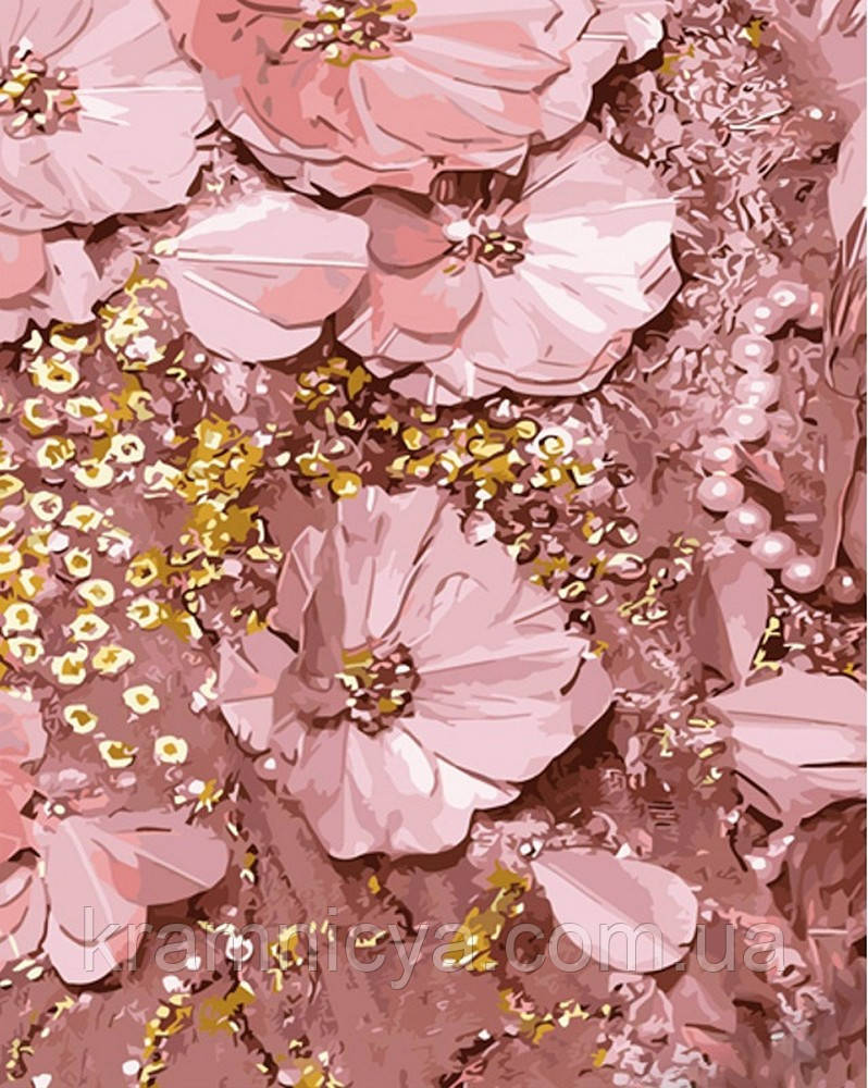 Картина за номерами Рожеві квіти, 40х50 з золотою фарбою Strateg (GS1450), фото 1