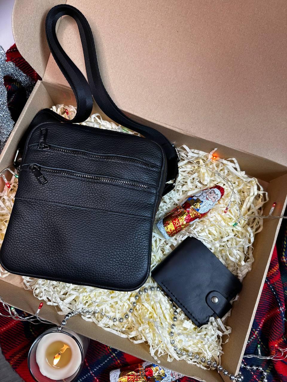 Подарунковий чоловічий набір Luxury Box Detroit + bifold для чоловіка сумка та гаманець із натуральної шкіри