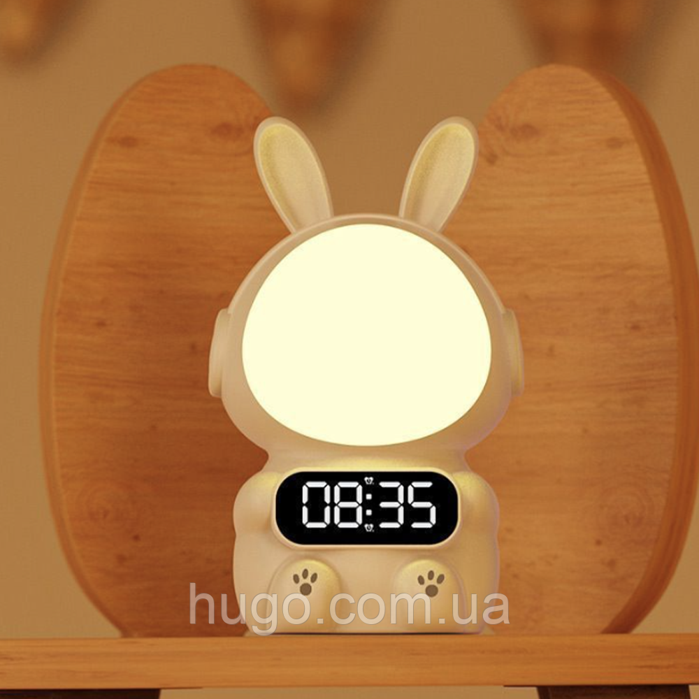 Дитячий годинник з будильником та USB, Кролик Rabbit clock / Настільний годинник з підсвічуванням / Дитячий нічник