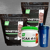 Масс Актив комплект для набора массы протеин whey 80% 4 кг ВСАА и Шейкер