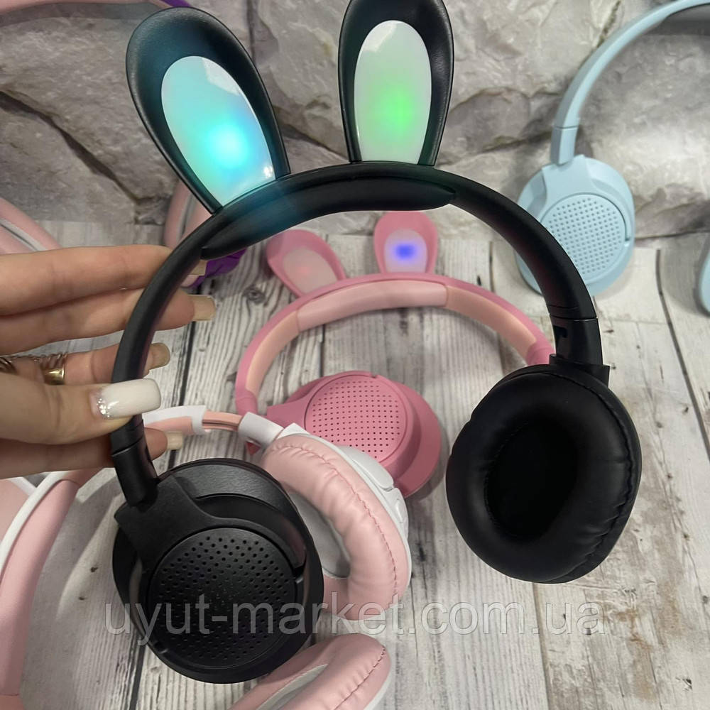 Бездротові повнорозмірні дитячі Bluetooth навушники KP-56 з кролячими вушками