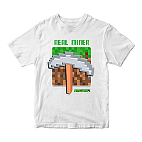 Футболка біла з оригінальним принтом онлан гри Minecraft "Real Miner КіркаMinecraft Майнфрафт" Push IT