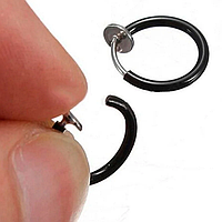Серьга кольцо 1 шт. на пружинке клипса обманка без прокола черная