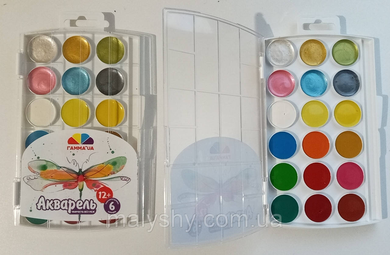 Акварель медова з перламутром 18 кольорів "Творчість"  ГАММА (фарби акварельні)