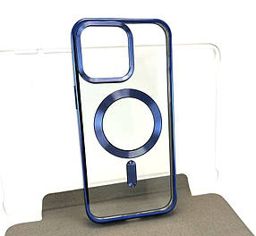 Чохол на iPhone 15 Pro Max накладка бампер Avantis Metal Magsafe силіконовий синий