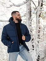 Мужская зимняя дутая теплая куртка до -30 с капюшоном на замке , рукава с манжетом на любой рост синий, 2ХЛ