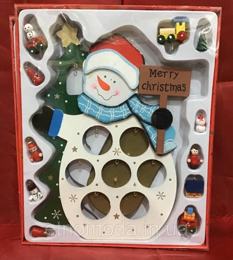 Сніговик дерев'яний з прикрасами всередині