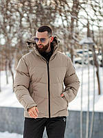 Мужская зимняя дутая теплая куртка до -30 с капюшоном на замке , рукава с манжетом на любой рост бежевый, Л