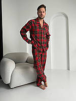 Мужская новогодняя пижама в клетку для дома и сна, домашний костюм рождественский в клеточку красный