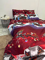 Полуторный комплект постельного белья "Чудо" красный новогодний с оленями
