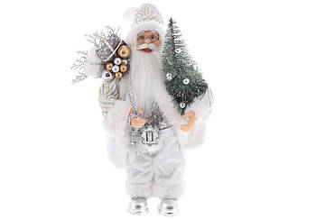 Новорічна фігура Санта з подарунками та ялинкою, 30см, колір - білий