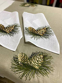 Доріжка-серветка новорічна вишита "Шишки" (0,70м.*0,50м.)+2 серветки (0,28м*0,28м.)