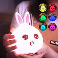 Силиконовый ночник светильник Зайчик детский LED лампа 7 цветов аккумуляторный | LED ночник | Детский ночник